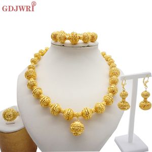 Hochzeit Schmuck Sets Halskette Für Frauen Dubai African Gold Farbe Set Braut Ohrringe Ringe Indischen Nigerianischen Schmuck Geschenk 230804