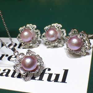 Ensembles de bijoux de mariage, un ensemble de perles d'eau douce blanches, pendentif/boucles d'oreilles/bague de 8 à 9mm, gris/rose/noir/jaune/violet, 231115