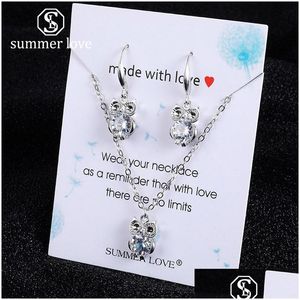 Ensembles de bijoux de mariage hibou danseur amour pantoufles géométrique pendentif chaîne collier boucle d'oreille ensemble pour femmes fille or Sier Zircon Dangle Dr Dhwff