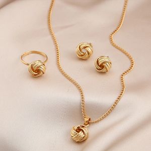 Wedding Jewelry Sets Trendy Geometric Gold Color Alloy Metal Twist Lucky Knot Earrings Necklace Ring Jewelry Set for Women Girls Vintage Accesories 231123