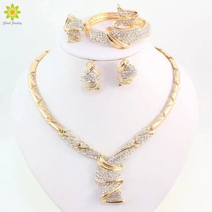 Ensembles de bijoux de mariage, vente en gros, mode or couleur alliage strass collier Bracelet bague boucles d'oreilles pour femmes de mariée 231116