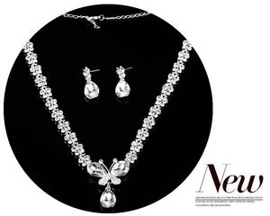 Bijoux de mariage brillant nouveau pas cher 2 ensembles strass bijoux de mariée accessoires cristaux collier et boucles d'oreilles pour bal Pageant Pa225h