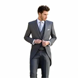 Trajes para hombre de boda 2024 Slim Fit Dark Grey One Butt Blazer Sets Traje de caballero de gran tamaño personalizado 3 piezas LG Elegant Dr x5GB #