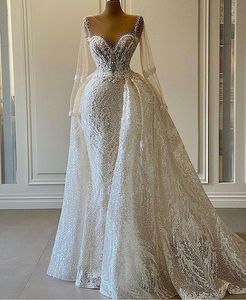 Vestido de cuentas de sirena de boda para la novia Sheer Sheer Long Women African Women Bling Sequin Bridal Ball Gowns Plus Tamaño