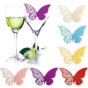 Decoración para fiesta de boda, marca de mesa, papel con nombre, tarjetas cortadas con láser, forma de mariposa, copa de vino, tarjetas de lugar