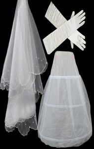 Guantes de la enagua de boda Juego de velo barato en stock Accesorios de novia blancos para vestidos de novia Glow Glove Bridal CR1726068