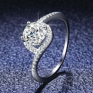 Anneaux de mariage 100% véritable certifié 18K or blanc anneaux rond VVS 1 Carat diamant anneaux femmes mariée bande de mariage bijoux fins 231208
