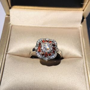 Anillos de boda 2022 Venta granada rojo CZ piedra anillo mujer plata Color compromiso Vintage fiesta para mujeres