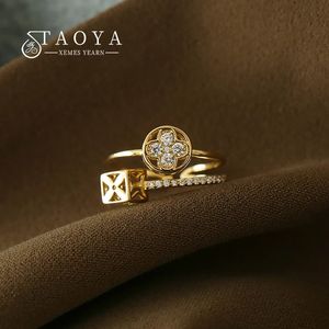 Anneaux de mariage 2023 Design classique Double couche forme de fleur couleur or anneau ouvert accessoires de luxe pour bijoux de mode coréenne filles doigts 231130