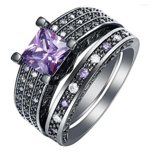 Anillos de boda 2023 púrpura Vintage negro pistola promesa banda de lujo joyería princesa ajuste compromiso CZ anillo de dedo para mujer