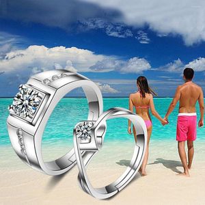 Anneaux de mariage 2 pièces mode cuivre plaqué argent redimensionnable ouvert cristal Couple bague ensemble doigt amoureux bijoux en gros