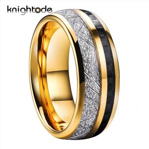 Anneaux de mariage 3 couleurs 8mm hommes bande de mariage en carbure de tungstène météorite blanche/incrustation de fibre de carbone noire Valentine bague de fiançailles dôme polonais 230831