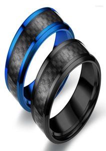 Anneaux de mariage 8 mm Men39s Tungsten Carbide Silver Color Ring Incrust Black Carbone Fibre Band for Mens Party Fashion Jewelry Gift S5323251