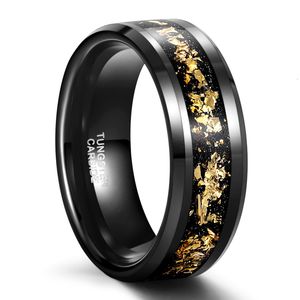 Anneaux de mariage 8mm anneau en acier au carbure de tungstène noir incrusté couleur or feuille bague de mariage pour hommes et femmes bijoux en gros 230831