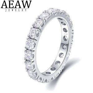 Anneaux de mariage AEAW solide 14K or blanc rond entreprise pleine bande de diamant 2.5mm 1.5ctw DF couleur pour les femmes 231219