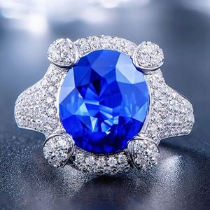 Anneaux de mariage Big Blue Topaz Sapphire Gemstones Zircon Diamants pour hommes femmes luxe or blanc rempli de bijoux fins cadeaux d'anniversaire 231117