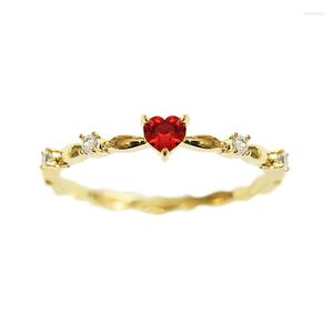 Anneaux de mariage CAOSHI Dainty Red Heart Finger Ring Elegant Lady Bijoux de fiançailles avec zircone brillant Accessoires de couleur or Cadeau délicat