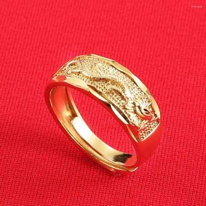 Anneaux de mariage sculpté dragon chinois bandes de bague en cuivre pour hommes femmes large mode bijoux en or