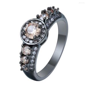 Anneaux de mariage Champagne CZ zircone pierre Vintage noir pistolet plaqué promesse mode bague de fiançailles pour les femmes princesse bijoux