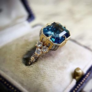 Anneaux de mariage classique bleu zircon mode bague pour femmes bandes de fiançailles bijoux anniversaire fête cadeau