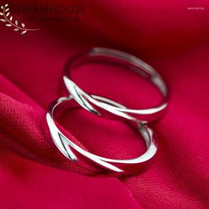 Anneaux de mariage Ensemble de couple pour hommes femmes S925 Sterling Silver Twisted Ring Band Engagement Bijoux de mariée Accessoires Cadeaux