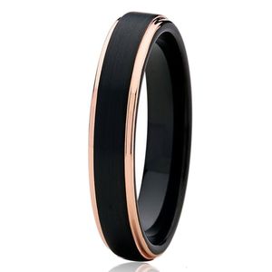 Anillos de boda Personalizar anillo de compromiso 4 mm negro con anillos de tungsteno de oro rosa para hombres joyería al por mayor para mujeres 231021