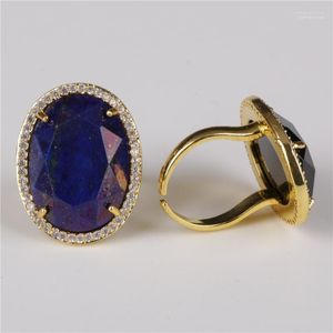 Anillos de boda Corte Facetado Angular Azul Oscuro Royal Lapis Lazuli Piedra Grano Charm Pave White Cz Rim Cycle Open Finger Ring Cuff para mujeres1