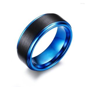 Anneaux de mariage en forme de dôme deux tons noir bleu carbure de tungstène pour hommes bande Alliance mâle mode bijoux hommes main bague 8mm