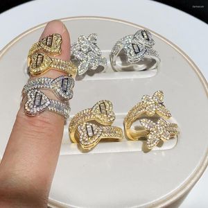Anneaux de mariage livraison directe 5A zircon cubique Double deux bague en forme de coeur pour les femmes ouvert ajusté bijoux de mode