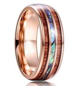 Anillos de boda Fashion 8 mm de oro rosa Tungsteno Carbide Hawaiian Koa Wood and Abalone Shell Opal Inlay Ring Band Men039s Jewelry2219780