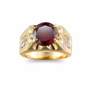 Anillos de boda de Color dorado para hombre, joyería para hombre, anillo de cristal con piedra CZ roja, Aneis Anillos, joyería para hombre, regalos de año de venta