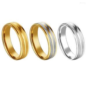 Anillos de boda de Color dorado y plateado para hombre, banda de dedo de acero inoxidable con forma de hoja tallada para hombre, regalo de joyería de moda de 6mm