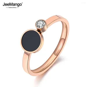 Anneaux de mariage JeeMango Trendy Titanium Acier inoxydable Noir Acrylique pour femmes Filles Mosaïque CZ Cristal Amour Bague Bijoux JR19078