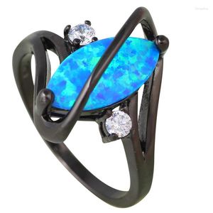 Anillos de boda JLR-013 AL POR MAYOR ANILLO DE DEDO DE ÓPALO AZUL NATURAL CHAPADO EN ORO NEGRO FANTÁSTICO OJO DE CABALLO PARA MUJERES JOYERÍA DE ANIVERSARIO