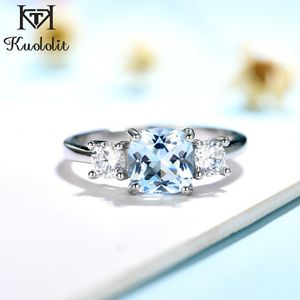 Anneaux de mariage Kuololit 925 Sterling Silver Aquamarine Gemstone Womens Ring Girls Luxury Wholesale 925 Jewelry Band for Party 230330