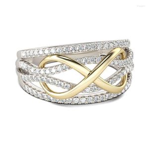 Anneaux de mariage Luxe Infinity Ring Eternity Zircon Crystal Charms Twisting Endless Gold Couleur 8 pour les femmes Engagement Bijoux CadeauxWedding Ri