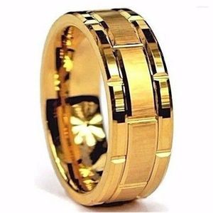 Eheringe Herrenmode Einfache Wolfram Goldfarbe Gerillter Ring Herren Verlobungsband Party Jubiläumsgeschenk Schmuck Großhandel