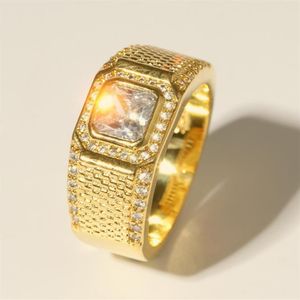 Anneaux de mariage Hommes 18KRGP Or 1 5ct Diamant Pave Cz Autriche Cristal Pierre Bague Bandes de Fiançailles Garçons Taille 7-12 Gift234D