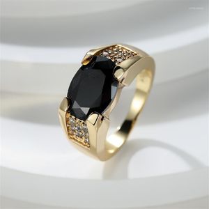 Anneaux de mariage hommes ovale noir pierre anneau couleur or jaune Vintage Zircon bandes mâle en vrac promesse fiançailles pour hommes bijoux CZ