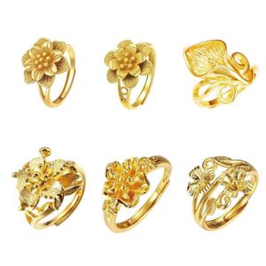 Anillos de boda MxGxFam Joyería Flores (Ajustadas) Para Mujeres 24 K Color Oro Puro Sin Níquel XP