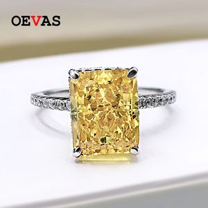 Anillos de boda Oevas 100% 925 Sterling Silver 8*10 mm Amarillo Pink Aquamarine High Carbon Diamond Radiant Cut Rings For Women Party Fine Jewelry 230808