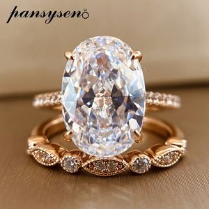 PANSYSEN 9CT Radiant Cut 9 13MM Lab Diamond Ring Sets pour femmes 925 Sterling Silver 18K Rose Gold Plated Bands 230712