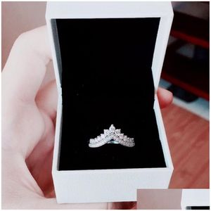 Anillos de boda Princess Wish Ring Caja original para Pandora 925 Sterling Sier Wishbone Set Cz Diamond Mujeres Regalo Drop Delivery Jewelry Dhi4H