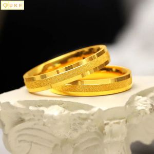 Anneaux de mariage Pure copie véritable or jaune 18 carats 999 24 carats uni à la mode simple bague givrée pour les amoureux masculins et féminins ne se fanent jamais bijoux 231214