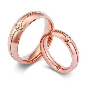 Anillos de boda Anillo solitario de color oro rosa para mujeres y hombres CZ Piedra Acero inoxidable Alianza Pareja Compromiso