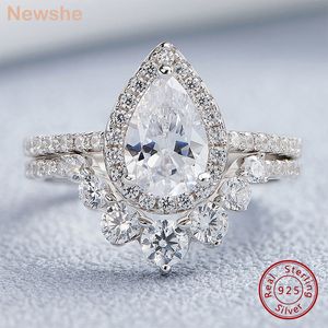 Anneaux de mariage elle 2.7Ct Halo poire coupe 925 bague de fiançailles en argent ensemble pour les femmes bande de mariage cambrée haute qualité Cz bijoux de mariée de luxe 230803