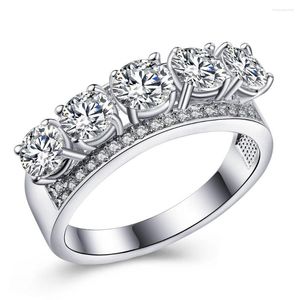 Anillos de boda Joyería plateada 925mall Princess Cut White Stone Setting Cubic Zircon Bands para mujeres Compromiso