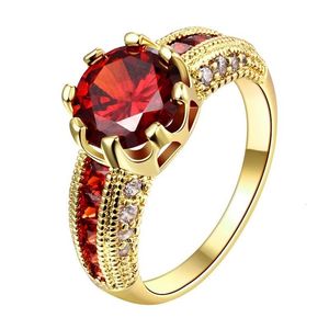 Anneaux de mariage Soild Or jaune 18 carats Princesse Rubis Bagues de fiançailles de mariage pour les femmes Mode Bijoux fins Or rose Cadeaux de Noël 230313