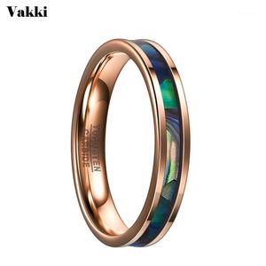 Anillos de boda VAKKI Moda Mujeres Hombres 4 mm Oro rosa Natural Abalone Shell Tungsten Steel Ring Band Female1