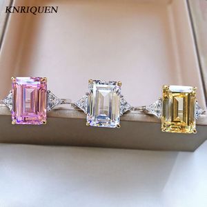 Anneaux de mariage Vintage 925 Sterling Silver Women s 10 14mm Emerald Cut Topaz Pink Quartz Lab Diamond Gemstone Bandes Fine Jewelry 230721